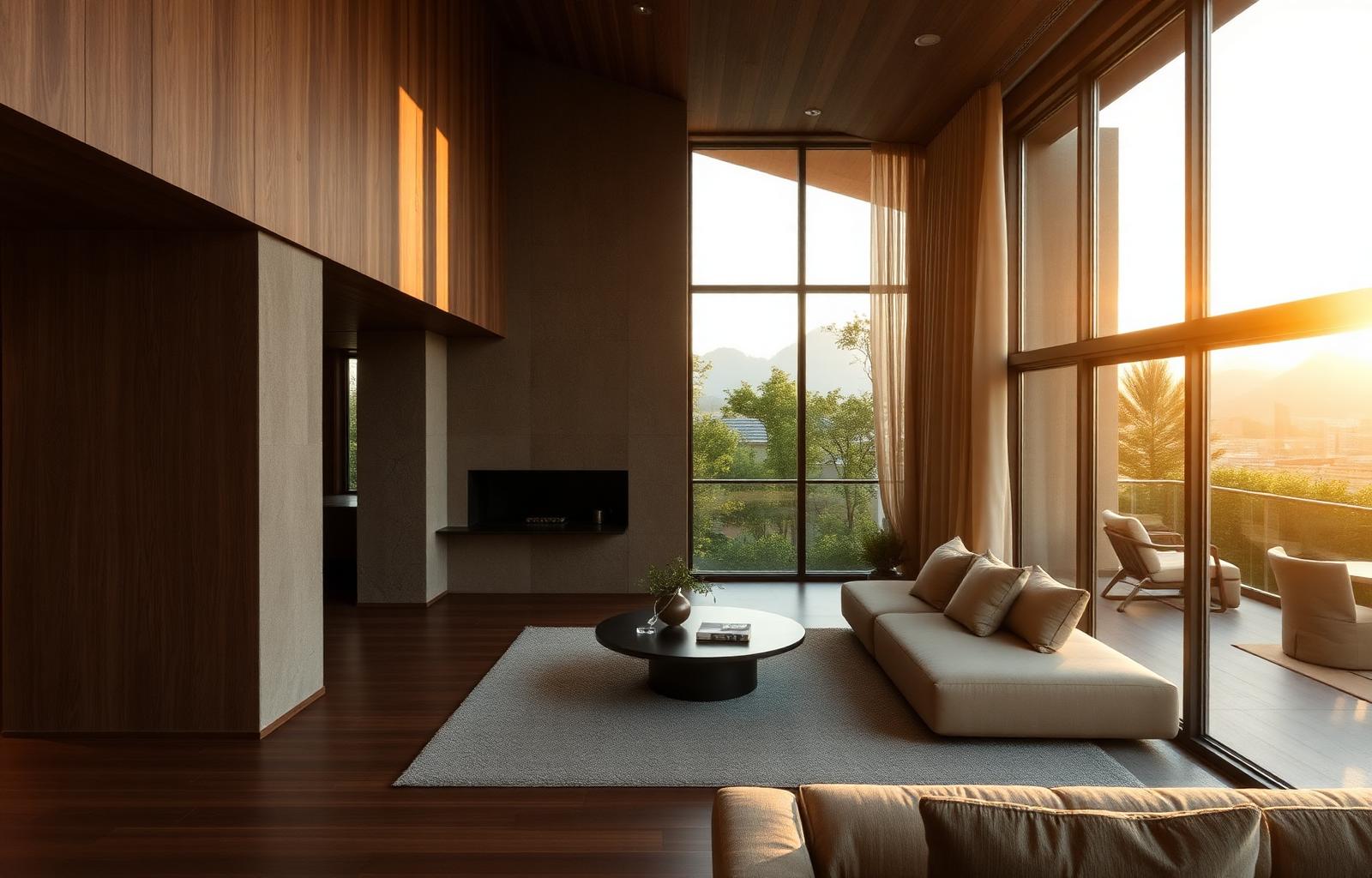 Interior residencial premium no Rio de Janeiro com luz natural e materiais nobres